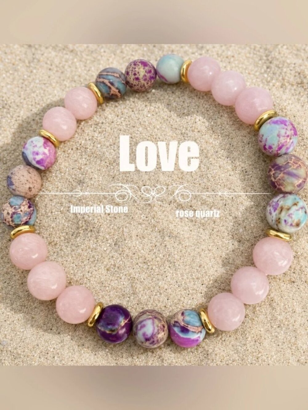 Pink Purple Love Beaded Stretch Bracelet Gold-Tone Accents